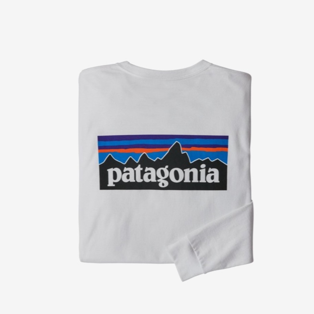 White Patagonia P-6 Logo Long Sleeve T-shirt XS / Small